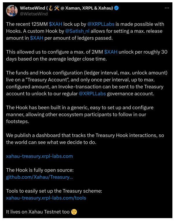Tweet About The XAH Treasury Hook