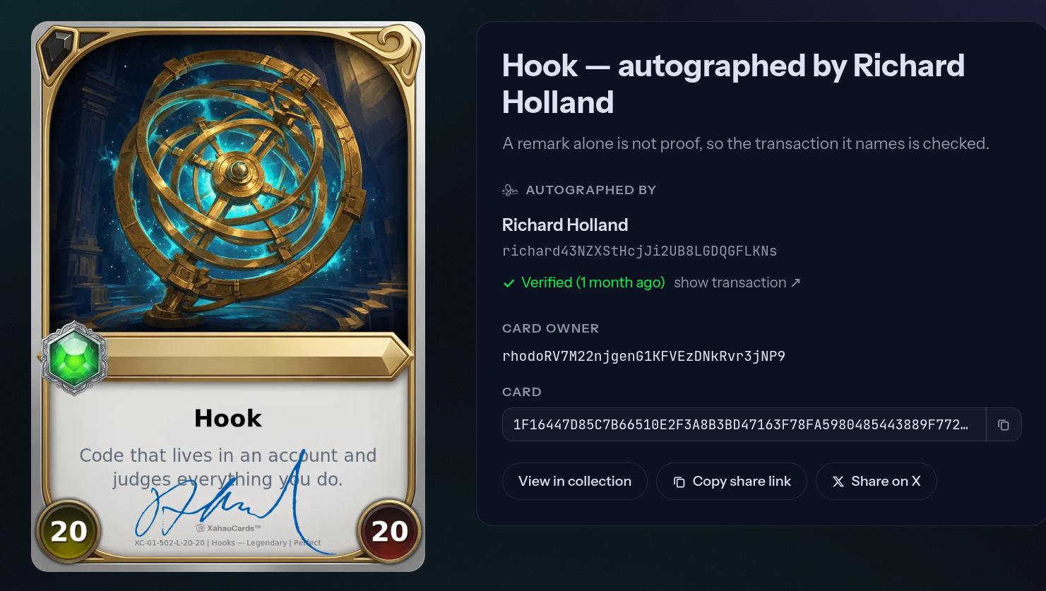 Xahau Cards: Cryptographic Autographs