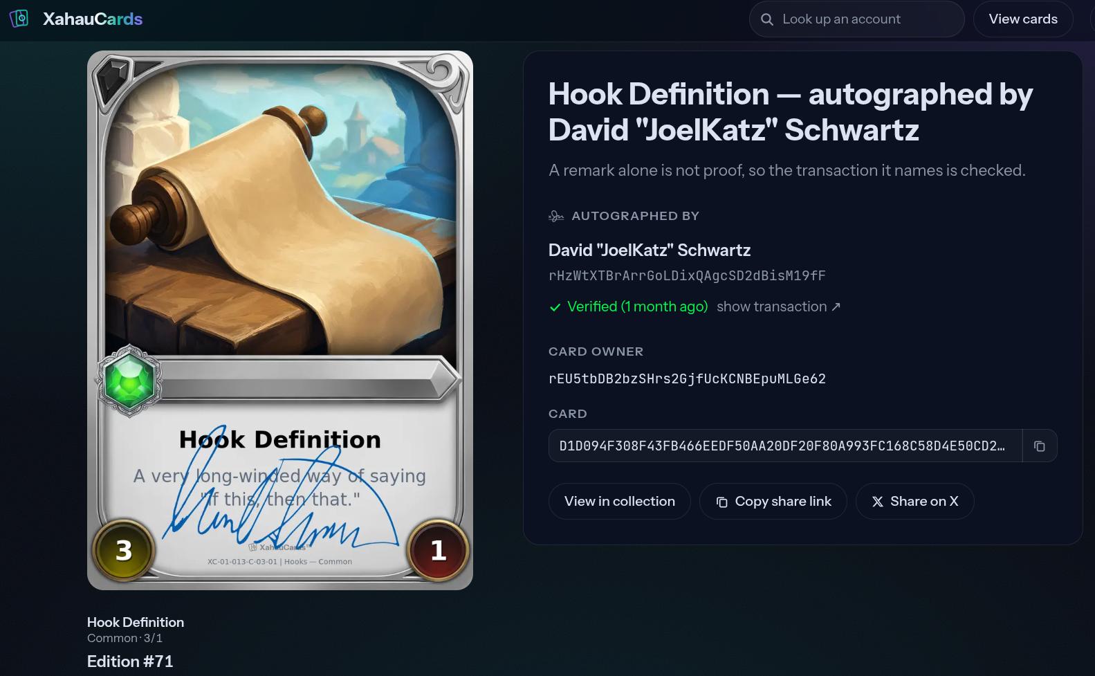 Card Signed By David Schwartz