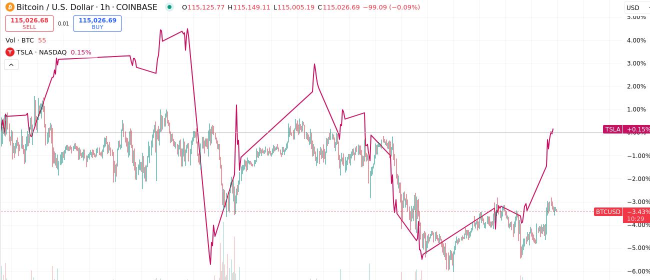 BTC And Tesla Price Movement