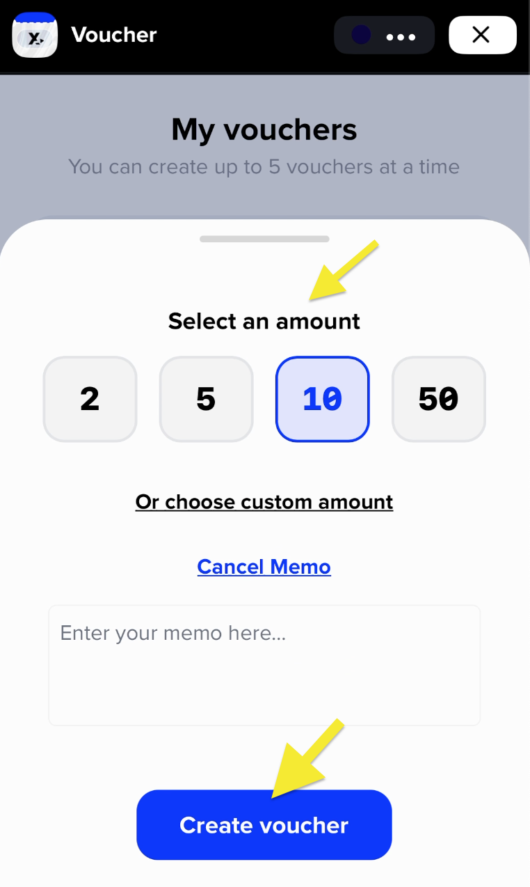 Choose Amount + Create Voucher