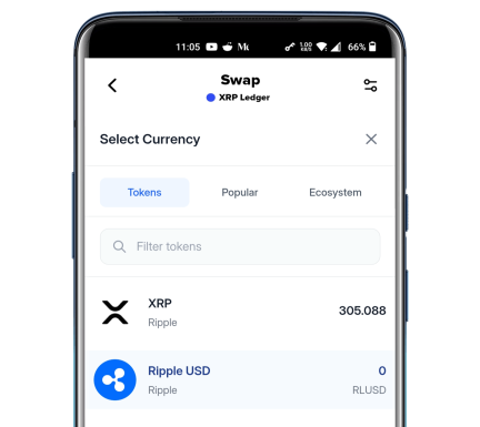 Selecting tokens inside Xpert Swap